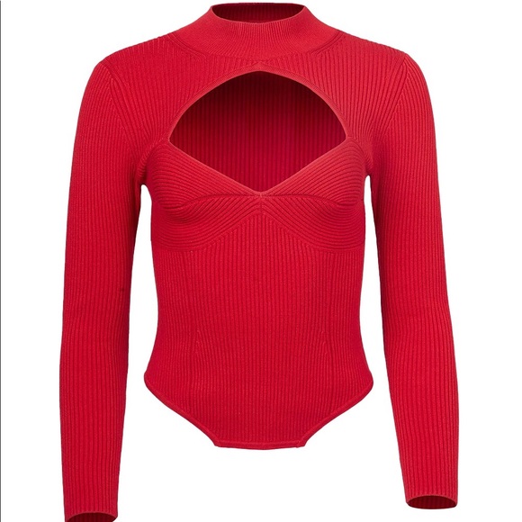 FLEUR DU MAL CUTOUT “DÉCOLLETÉ” RIBBED MOCK NECK KNIT TOP, SZ M ROUGE NWT! - Picture 4 of 11